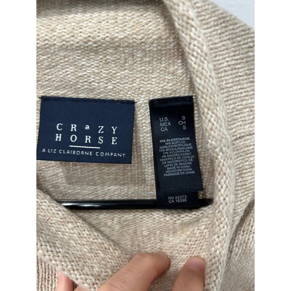 Vintage Crazy Horse Holiday Sweater Beige Knit Green Trees Button Accents Sz S - Picture 5 of 8